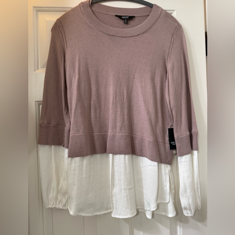 Simply Vera Vera Wang Mauve Knit 2-fer Sweater - Size Medium *NWT